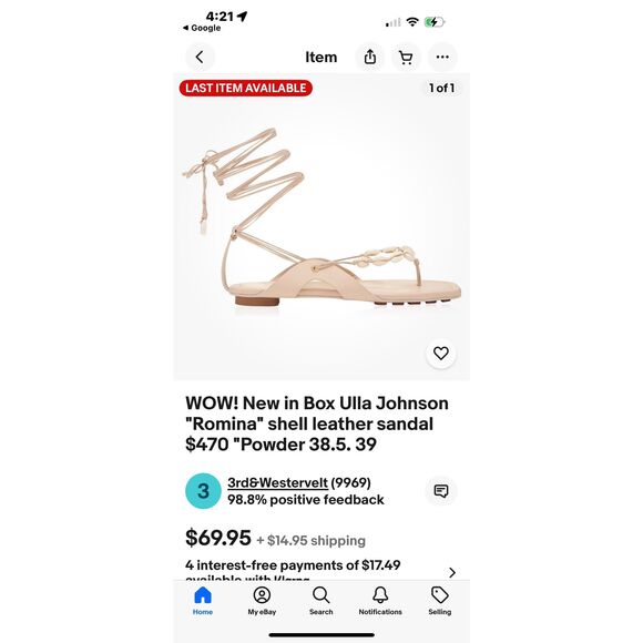 Ulla Johnson "Romina" shell leather sandal in "Powder Size 39/9 - Picture 1 of 12